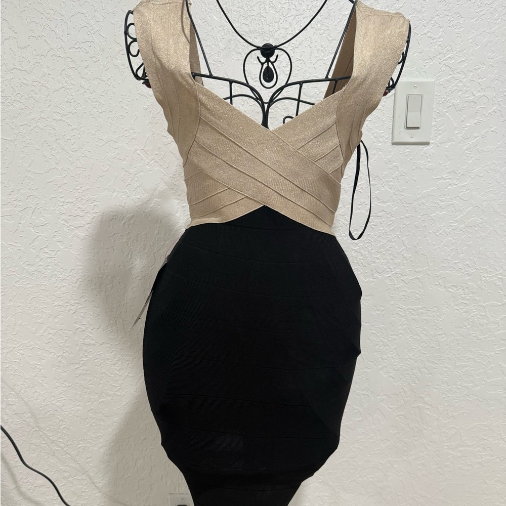 bebe Elegant Black and Gold  Dress